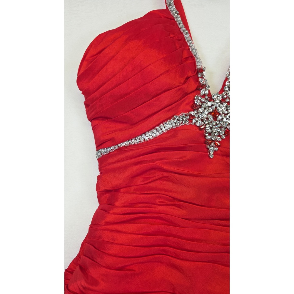 Mori Lee Prom Dress Womens 1/2 Red Formal Rhinestone Mermaid Maxi Glam Hollywood - Picture 13 of 16